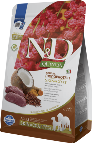 Сухий корм Farmina Dog N&D Quinoa Skin&Coat Venison & COCONUT MEDIUM & MAXI для собак середніх та великих порід з олениною - 2.5 кг