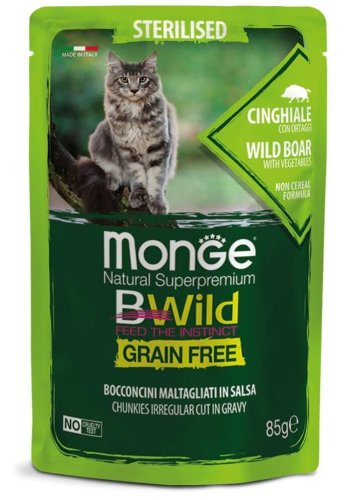 Вологий корм Monge Cat Bwild Grain Free Wet Sterilised м'ясо дикого кабана з овочами - 85 г