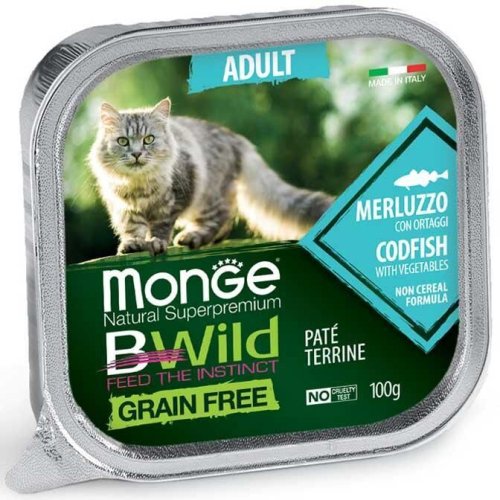 Вологий корм Monge Cat Bwild Grain Free Wet Adult тріска з овочами - 100 г