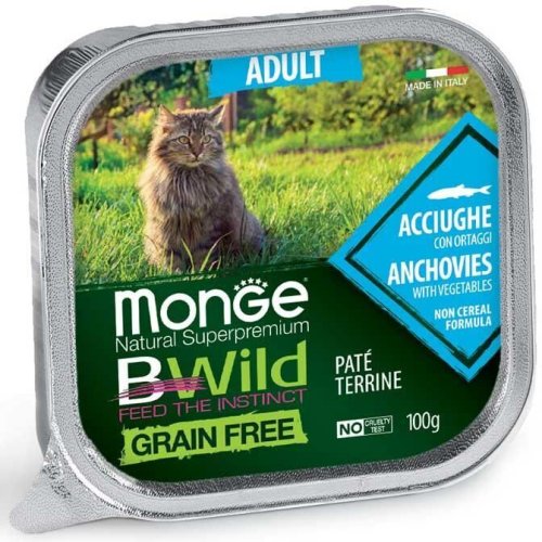 Вологий корм Monge Cat Bwild Grain Free Wet Adult анчоус з овочами - 100 г