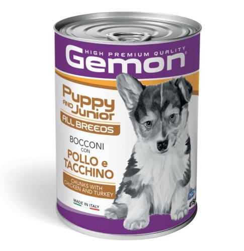 Вологий корм Gemon Dog Wet Puppy & Junior шматочки з куркою та індичкою - 415 г