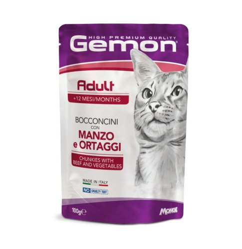 Вологий корм Gemon Cat Adult шматочки з яловичиною та овочами - 100 г