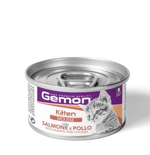 Вологий корм Gemon Cat Kitten мусс з лососем та куркою - 85 г