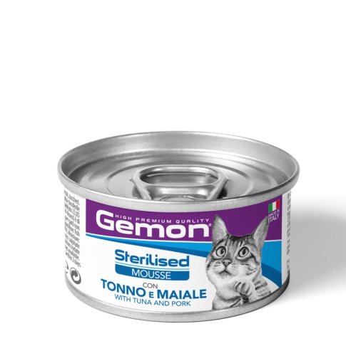 Вологий корм Gemon Cat Adult Sterilised мусс тунцем та свининою - 85 г
