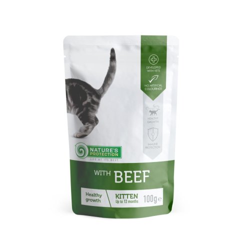 Вологий корм Nature's Protection Cat Kitten Healthy Growth with Beef Для кошенят пауч яловичина - 100 г