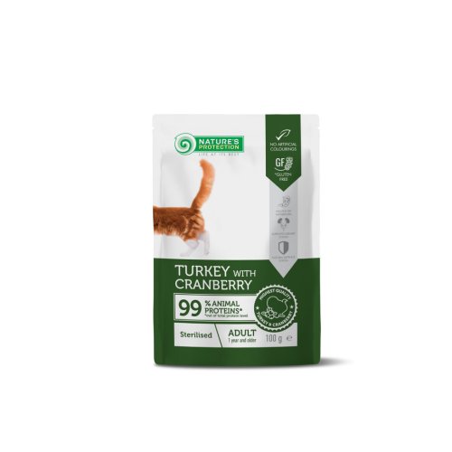 Вологий корм Nature's Protection Cat Adult Sterilised Turkey with Cranberry для стерилізованих котів з індичкою і журавлиною - 100 г