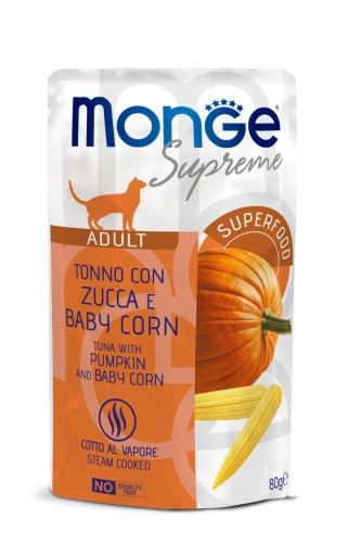 Вологий корм Monge Cat Adult тунeць з гарбузом та молодою кукурудзою - 80 г