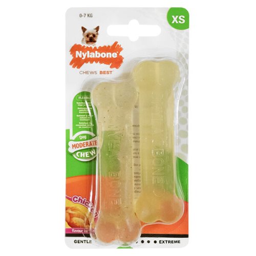 Іграшка жувальна Nylabone Flexi Chew Twin Pack для собак до 7 кг з помірним стилем гризіння смак курки - XS