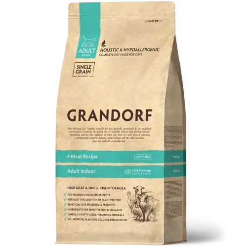 Сухий корм Grandorf Cat Indoor 4 Meat 4 вида м'яса для дорослих котів - 2 кг