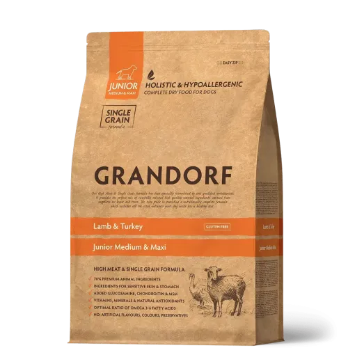 Сухий корм Grandorf Dog Junior Medium & Maxi Lamb & Turkey для юніорів середніх та крупних порід ягня з індичкою - 1 кг