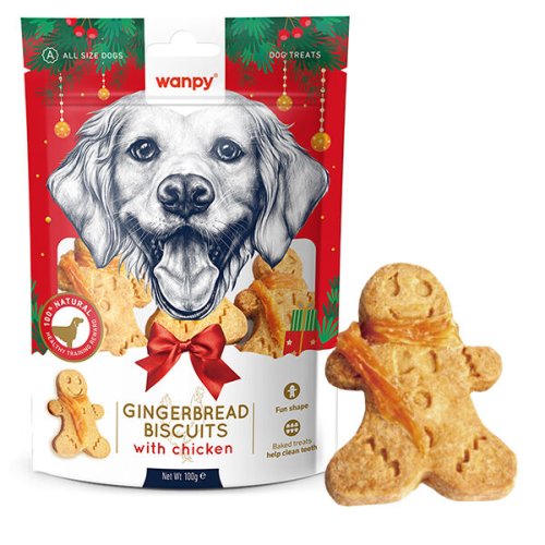 Ласощі Wanpy Dog Gingerbread Biscuits with Chicken ІМБИРНИЙ ПРЯНИК З КУРКОЮ для собак - 100 г