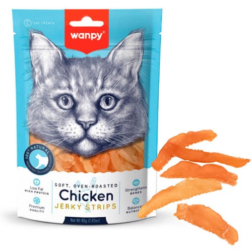 Ласощі Wanpy Cat Soft Chicken Jerky Strips ВАНПІ ФІЛЕ КУРКИ В’ЯЛЕНЕ СМУЖКИ для котів - 80 г