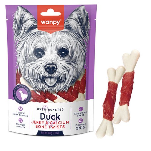 Ласощі Wanpy Dog Duck Jerky & Calcium Bone Twists ВАНПИІ КІСТКА З В’ЯЛЕНОЮ КАЧКОЮ ТА КАЛЬЦІЄМ для собак - 100 г