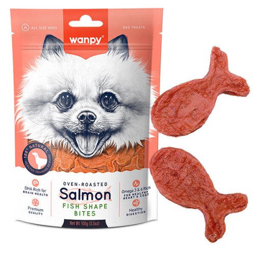 Ласощі Wanpy Dog Salmon Fish Shape Bites ШМАТОЧКИ ЛОСОСЯ РИБКИ для собак - 100 г
