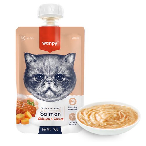 Вологий корм Wanpy Cat Salmon Chicken & Carrot крем-пюре ЛОСОСЬ І КУРКА З МОРКВОЮ для котів - 90 г