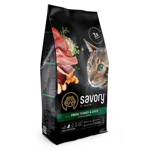 Сухий корм Savory Adult Cat Gourmand Fresh Turkey & Duck для котів гурманів зі свіжою індичкою та качкою - 2 кг