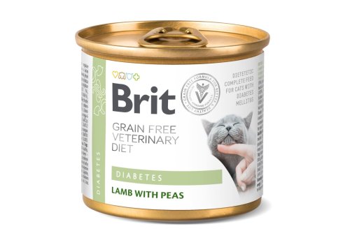 Вологий корм Brit GF VetDiet Diabetes для котів, при цукровому діабеті, з ягням та горохом - 200 г