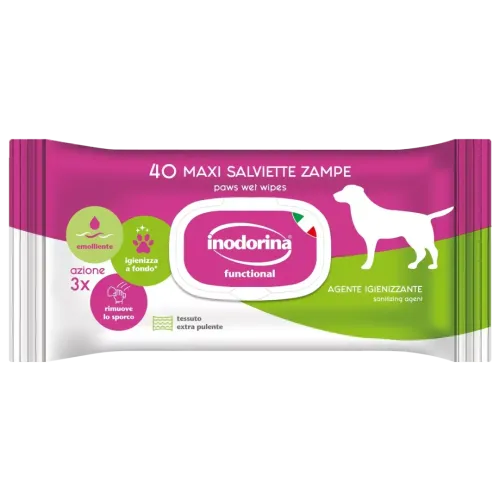 Вологі серветки Inodorina Functional Agente Igienizzante для очищення лап собак зі свіжим ароматом - 40 шт