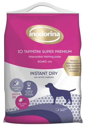 Пелюшки Indorina Tappetini Instant Dry для собак швидкопоглинаючі з активованим вугіллям 60х90 см - 10 шт