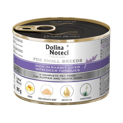 Вологий корм Dolina Noteci DOG Premium Для цуценят юніорів собак маленьких порід з печінкою кролика та язиком оленя - 185 г