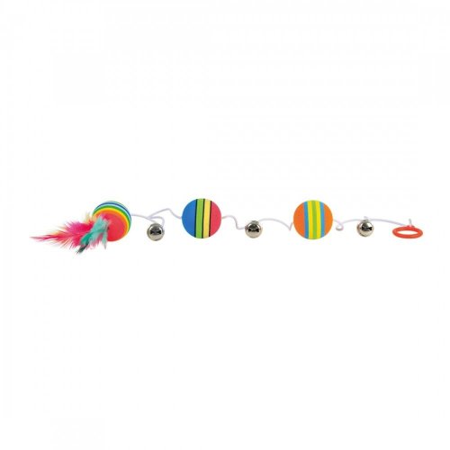 Іграшка Trixie для котів М'ячики кольорові з дзвіночками та пір'ям на гумці спінена гума 3,5х80 см - 1 шт - 1 шт
