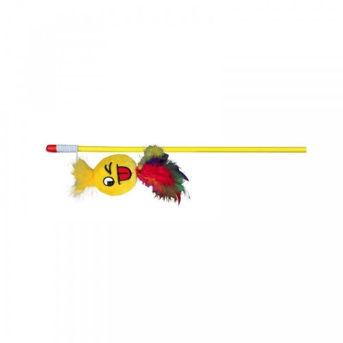 Іграшка Trixie для котів Вудочка зі смайликом та пір'ям плюш/пластик 50 см - 1 шт - 1 шт
