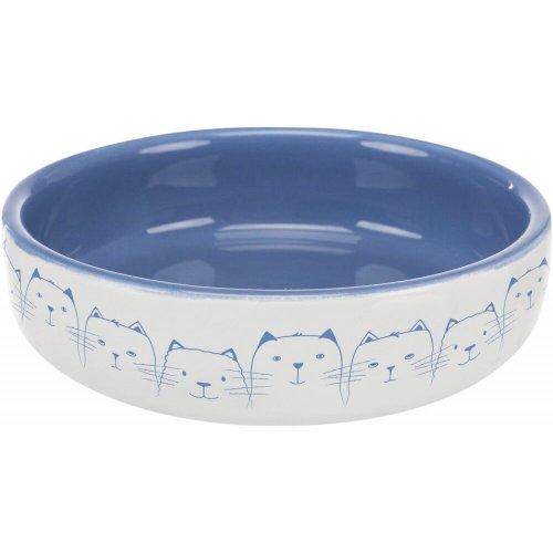 Миска Trixie для котів короткомордих порід Hello my little cat синя/біла керамічна 15 см 300 мл - 1 шт - 1 шт