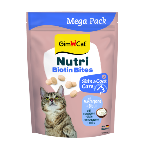 Вітаміни GimCat NUTRI BIOTIN BITES для котів  для покращення стану шкіри та шерсті з маскарпоне та біотином - 425 г - 425 г