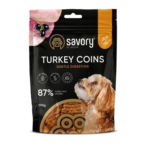 Джерки Savory Puppy Coins With Turkey, монетки для цуценят з індичкою - 100 г