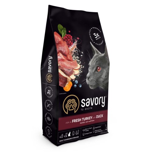 Savory Adult Cat Steril Fresh Turkey and Duck Сухий корм для стерилізованих котів з індичкою та качкою 8 кг - 8 кг