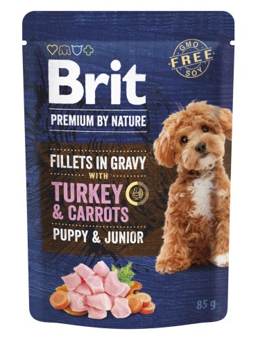 Корм вологий Brit Premium Fillets in Gravy Turkey & Carrots Puppy для цуценят малих порід філе в соусі індичка і морква - 85 г