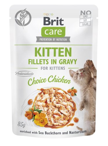 Корм вологий для кошенят Brit Care Cat Fillets in Gravy Choice Chicken філе в соусі з куркою, пауч - 85 г