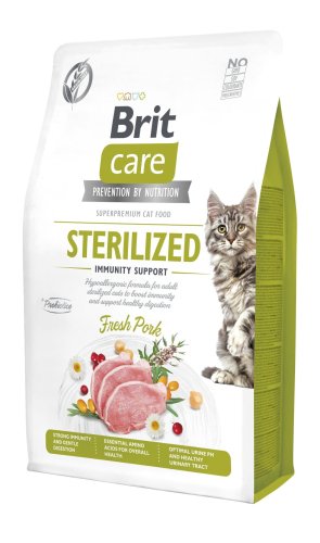 Сухий корм Brit Care Cat by Nutrition Sterilized Immunity Support для стерилізованих котів, зі свининою - 2 кг