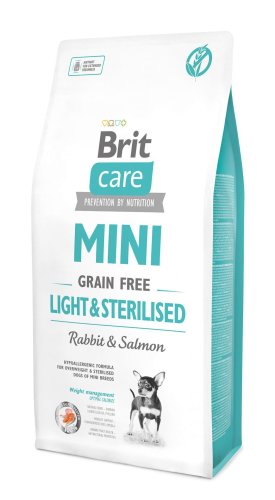 Сухий корм Brit Care GF Mini Light & Sterilised для дорослих собак дрібних порід із зайвою вагою або стерилізованих, з кроликом та лососем - 7 кг