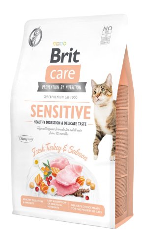 Сухий корм Brit Care Cat GF Sensitive HDigestion & Delicate Taste для котів з чутливим травленням, індичка та лосось - 2 кг