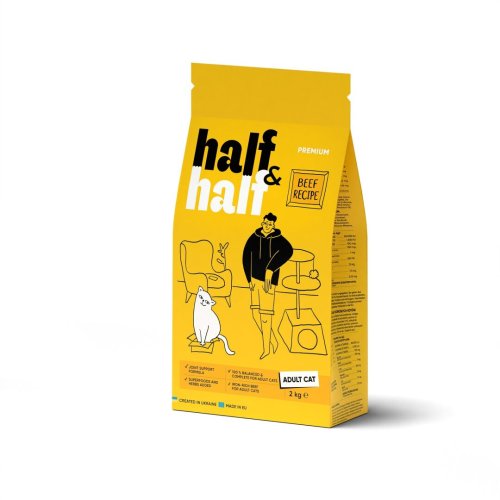 Сухий корм Half&Half для дорослих котів, з яловичиною - 2 кг