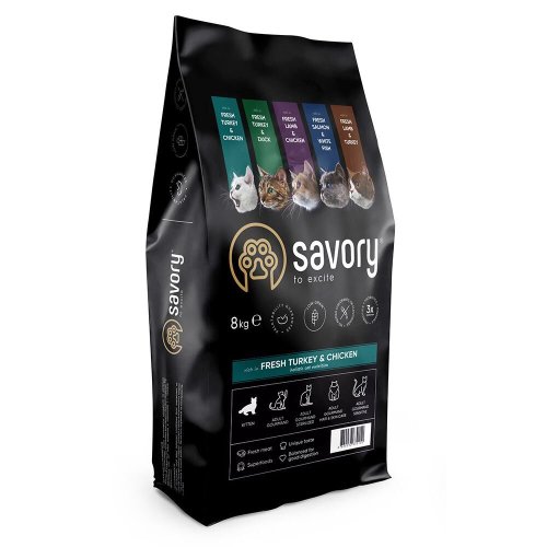 Savory Kitten Chicken with Fresh Turkey Сухий корм для кошенят всіх порід зі свіжою індичкою та куркою - 8 кг